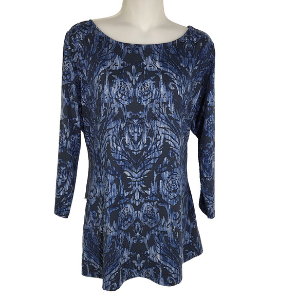 Belle by Kim Gravel Womens Tie Front Print Knit Top Size Large Blue Knit A372048 - Picture 1 of 11